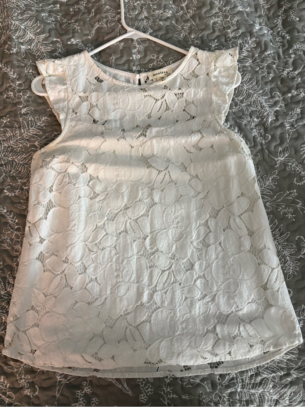 Monteau White Lace Flutter Sleeve Blouse